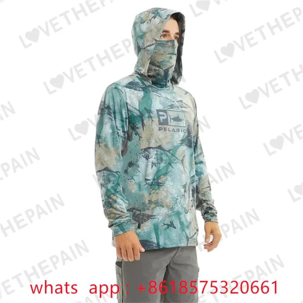 Elagic 여름 낚시 셔츠, UPF 50 +, 빠른 건조, 통기성 후드 마스크, 자외선 차단 낚시 맨투맨